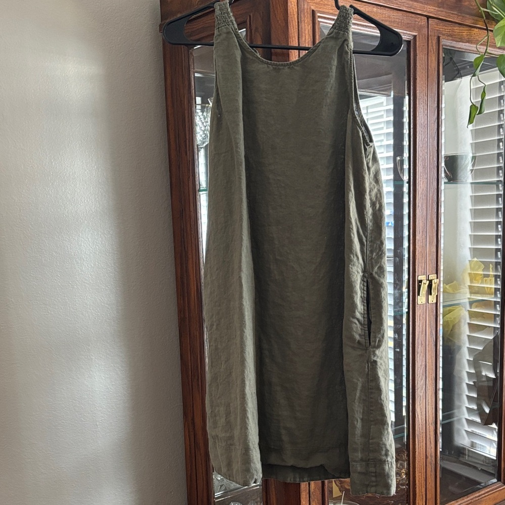 Nicole Miller Linen Olive Green Mini Dress
